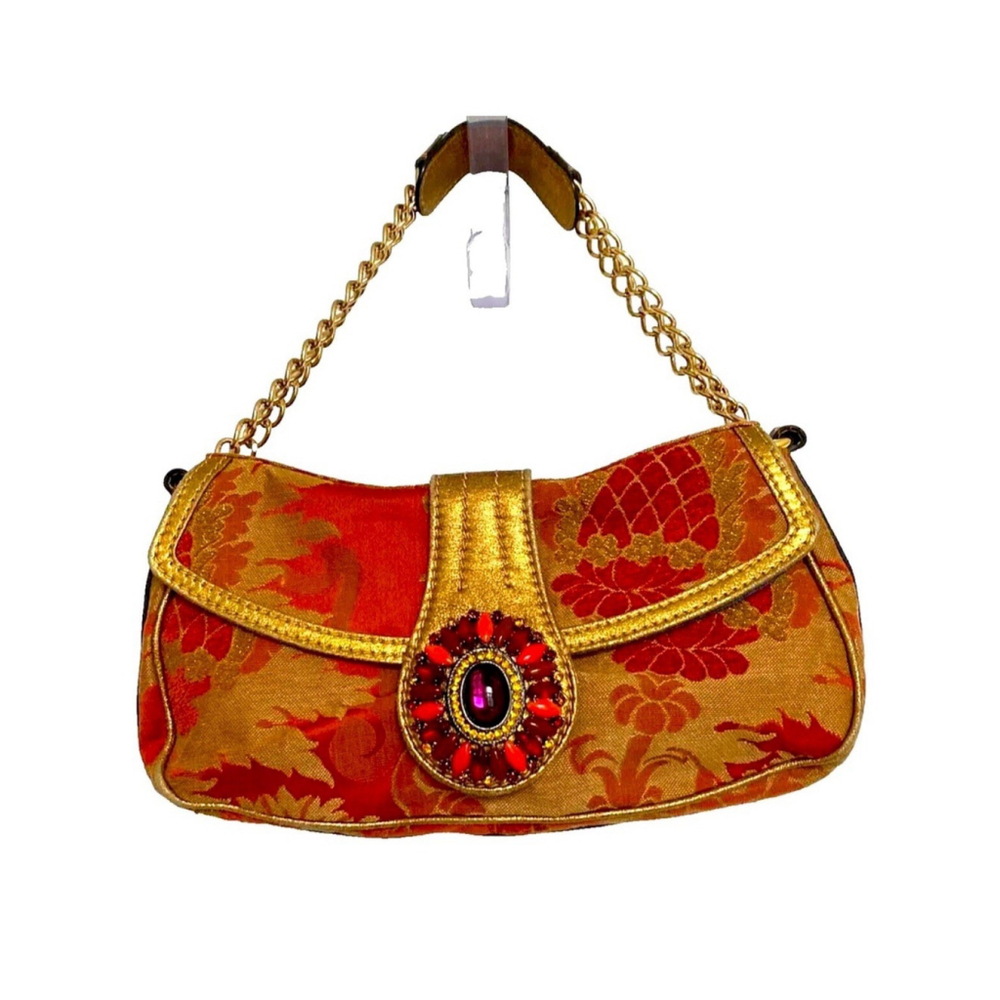 Etro Milano Multi Color Enamelled Jewelled East West Baguette Handbag -Vintage